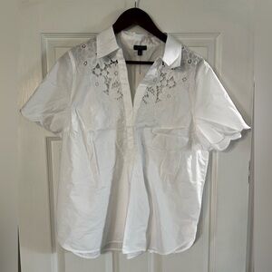 Talbots White Button Down Shirt with Embroidery